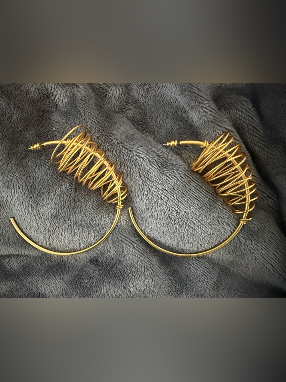 Gold Wire Hoop Earrings with Spiral Accent - Women Jewelry Earrings